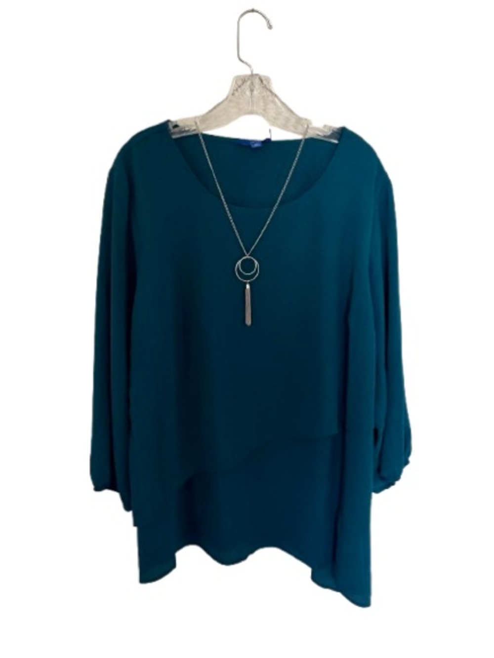 Apt. 9 Teal Layered Long-Sleeve Asymmetrical Tunic w/ attached Necklace XXL NWT